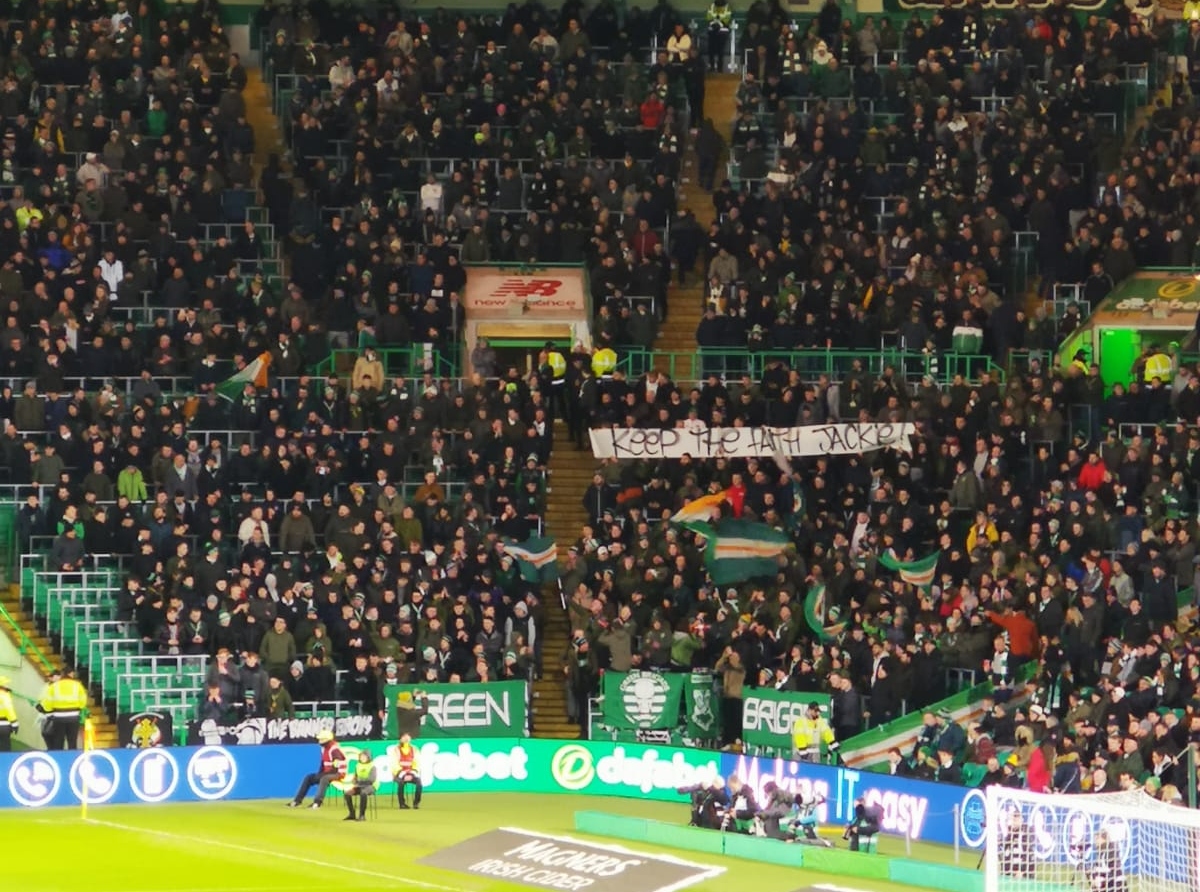 Celtic’s Green Brigade unveil banner for Jackie McNamara at Hearts match