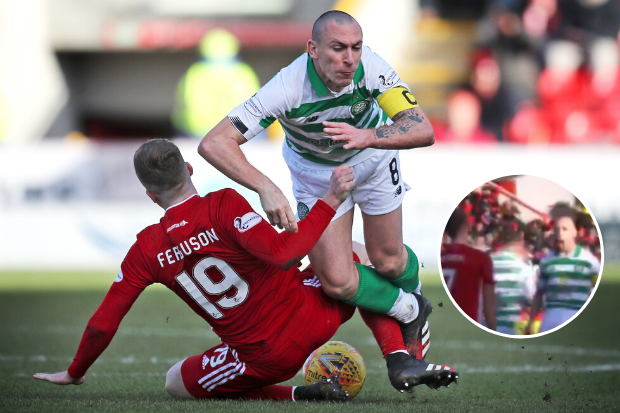 Watch: Scott Brown goads Aberdeen’s Craig Bryson after Celtic winner as teammates celebrate around him